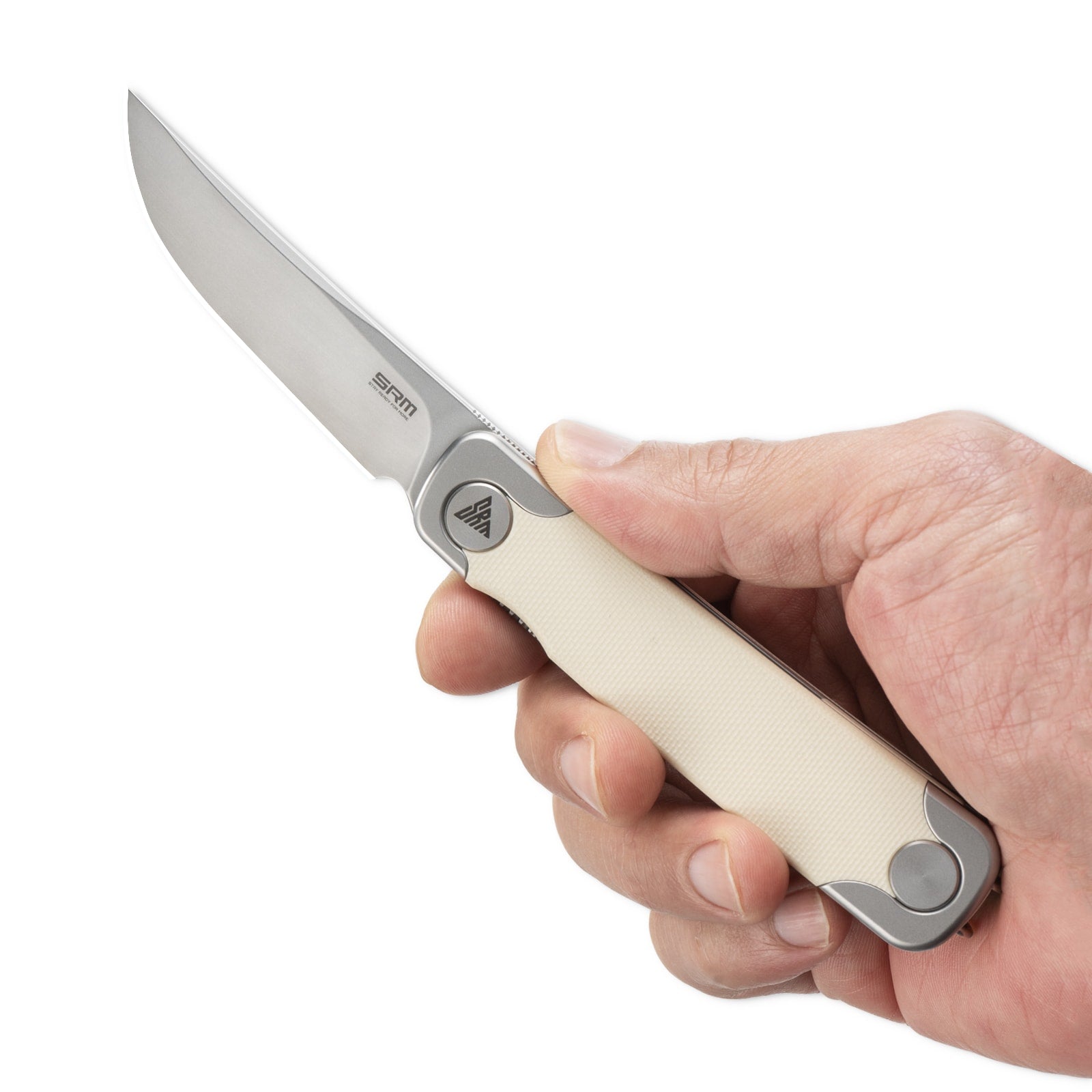 Hand holding SRM Enso 131M-GT EDC pocket knife