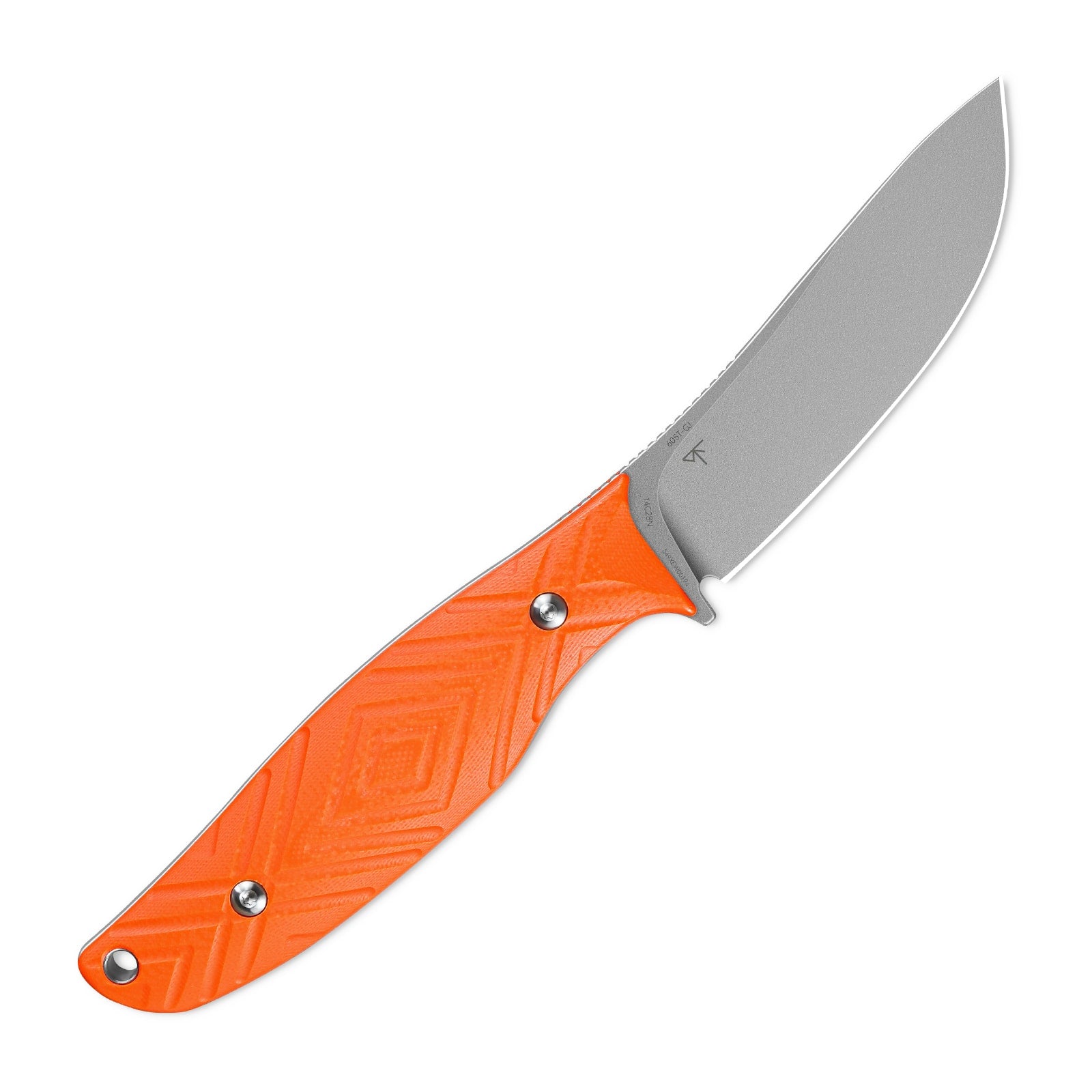 The image displays a side view of the SRM Fossa 605T-GJ fixed blade hunting knife.