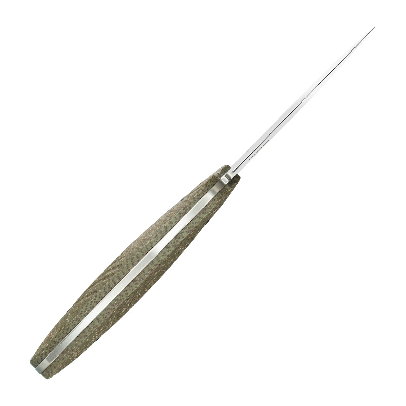 Close-up of the SRM Fossa 605T-MP fixed blade hunting knife pointed blade.