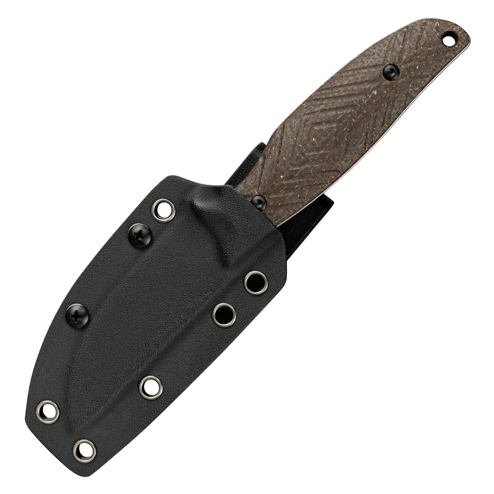 The image displays the front view of the SRM Fossa 605T-MW fixed blade hunting knife with sheath.