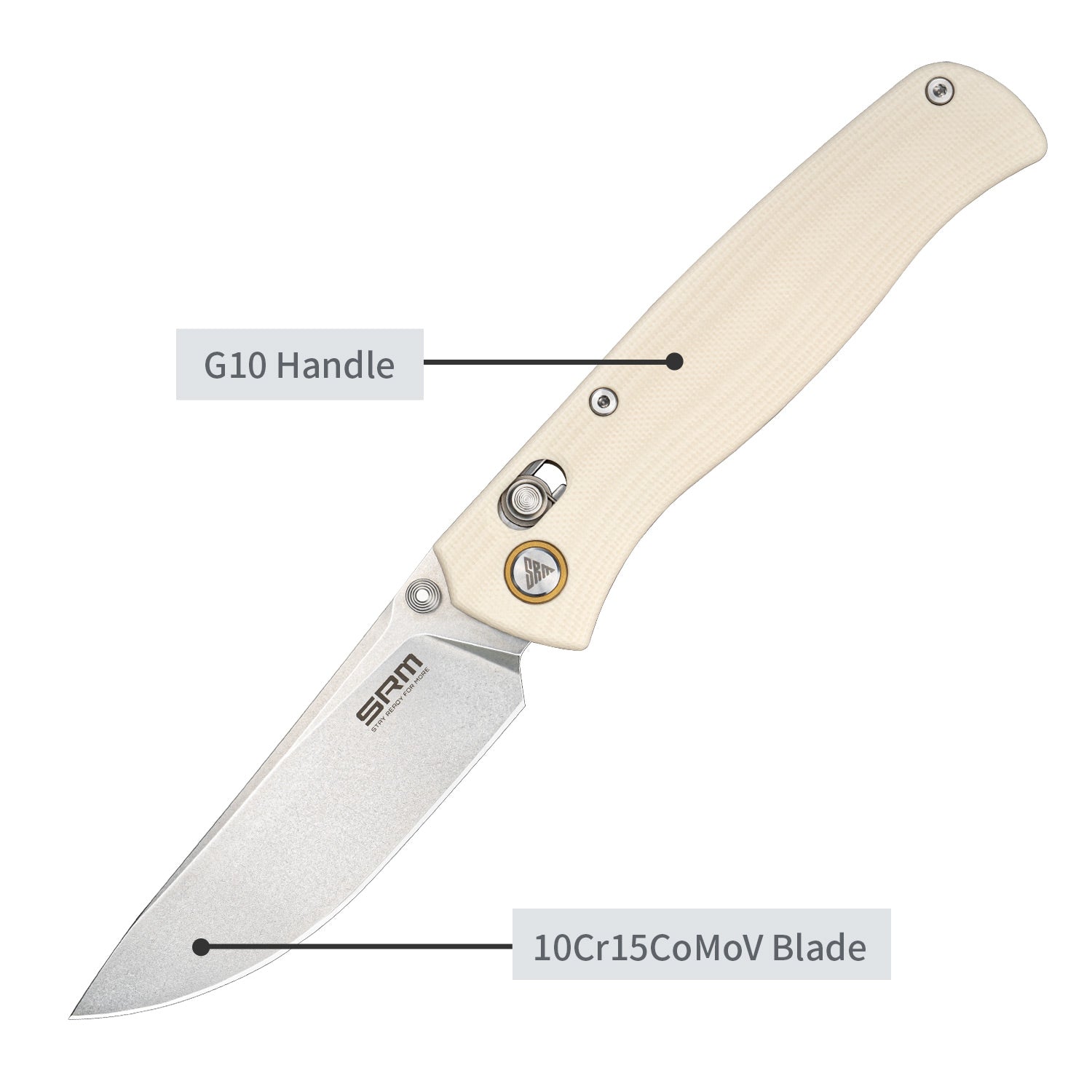 SRM Medal 255L-GT EDC Pocket Knife | Ivory G10 handle outdoor knife