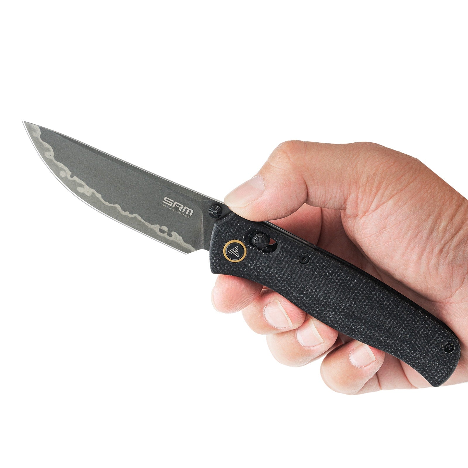 Hand holding SRM Medal 255L-MB3 EDC pocket knife