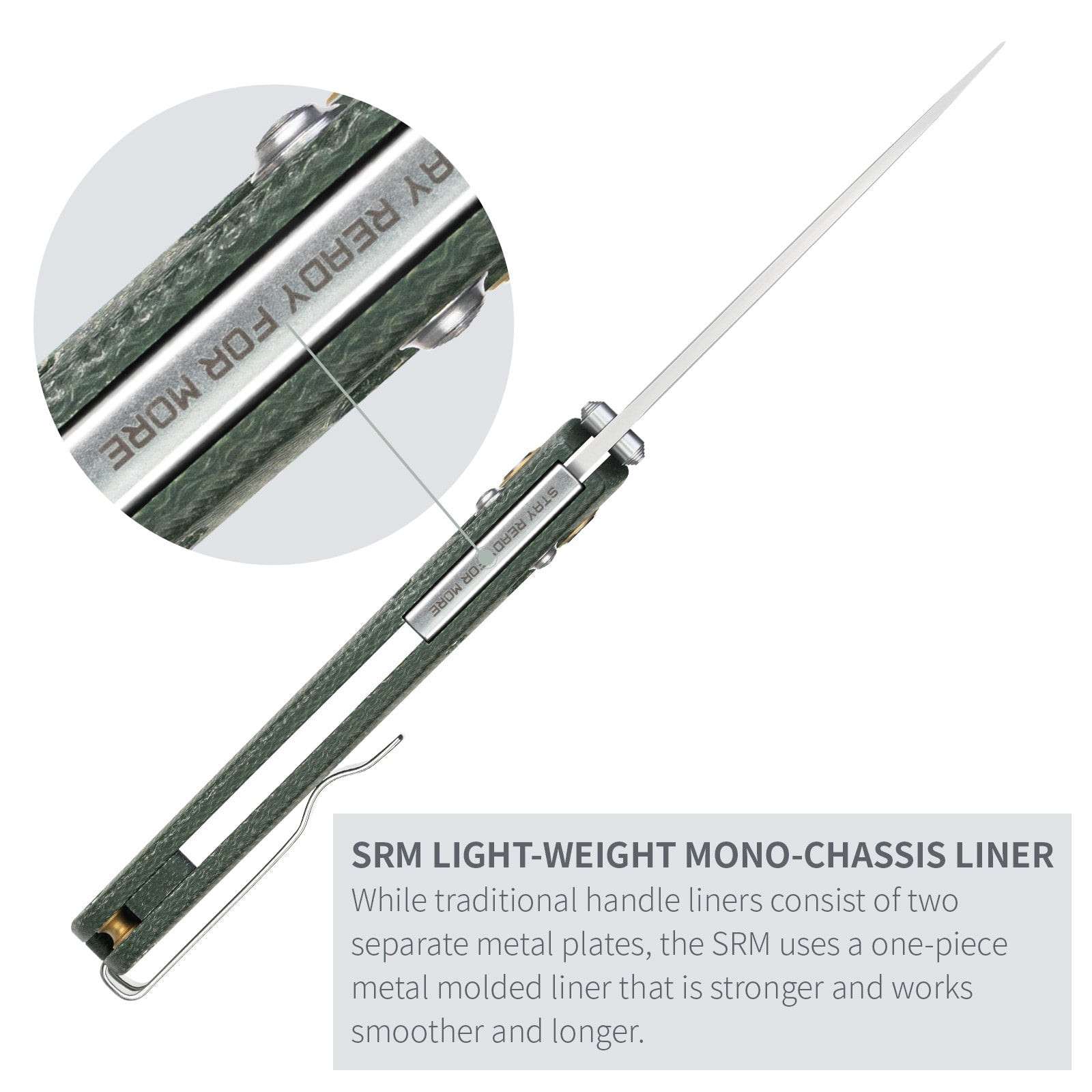 SRM Medal 255L-MG3 EDC pocket knife with mono-chassis liner construction for enhanced strength and smooth performance