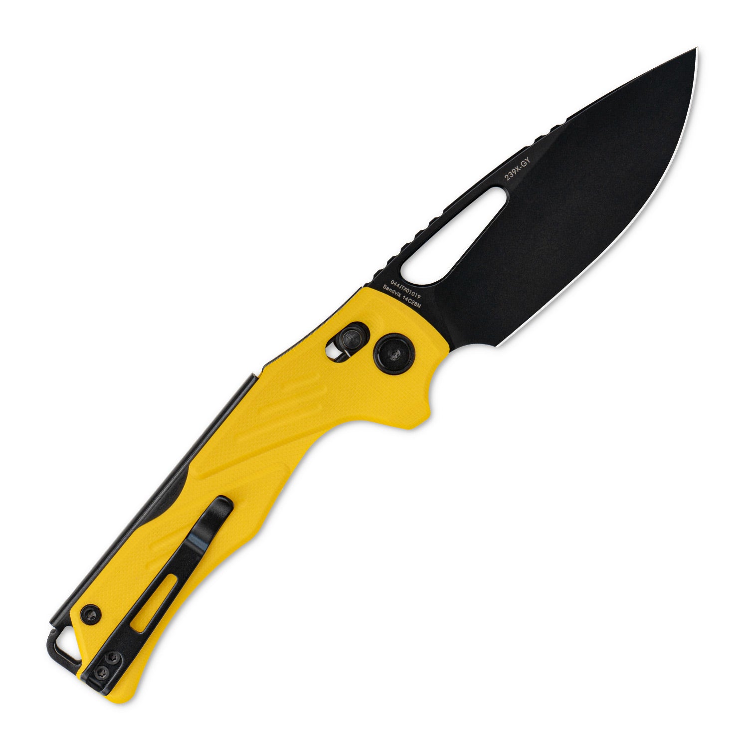 Side view of SRM Mirage 239X-GY folding hunting knife with blade deployed