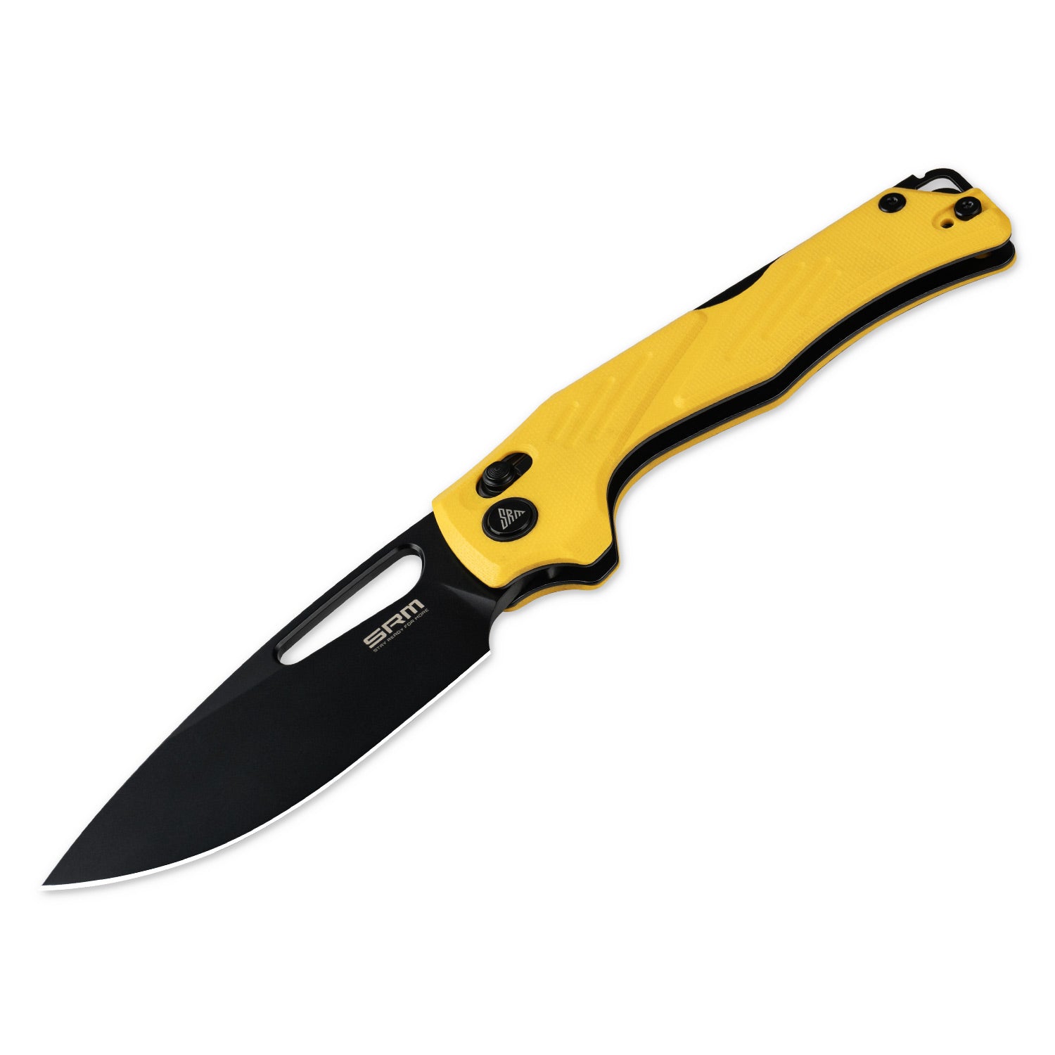 Detailed view of SRM Mirage 239X-GY folding hunting knife handle and blade