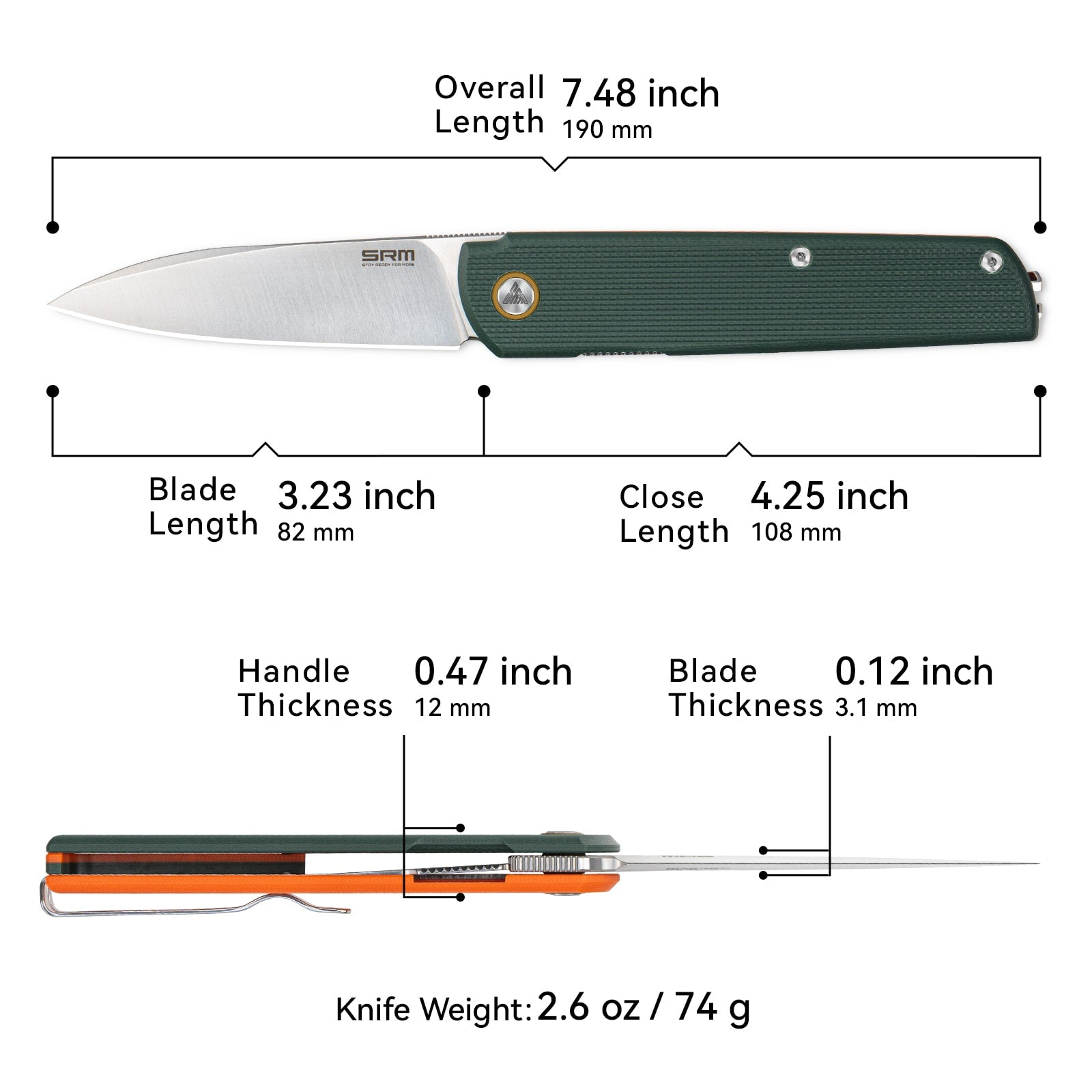 SRM EDC Pocket Knife Qrick 408L-GX - Liner Lock Knife with Ambi Clip