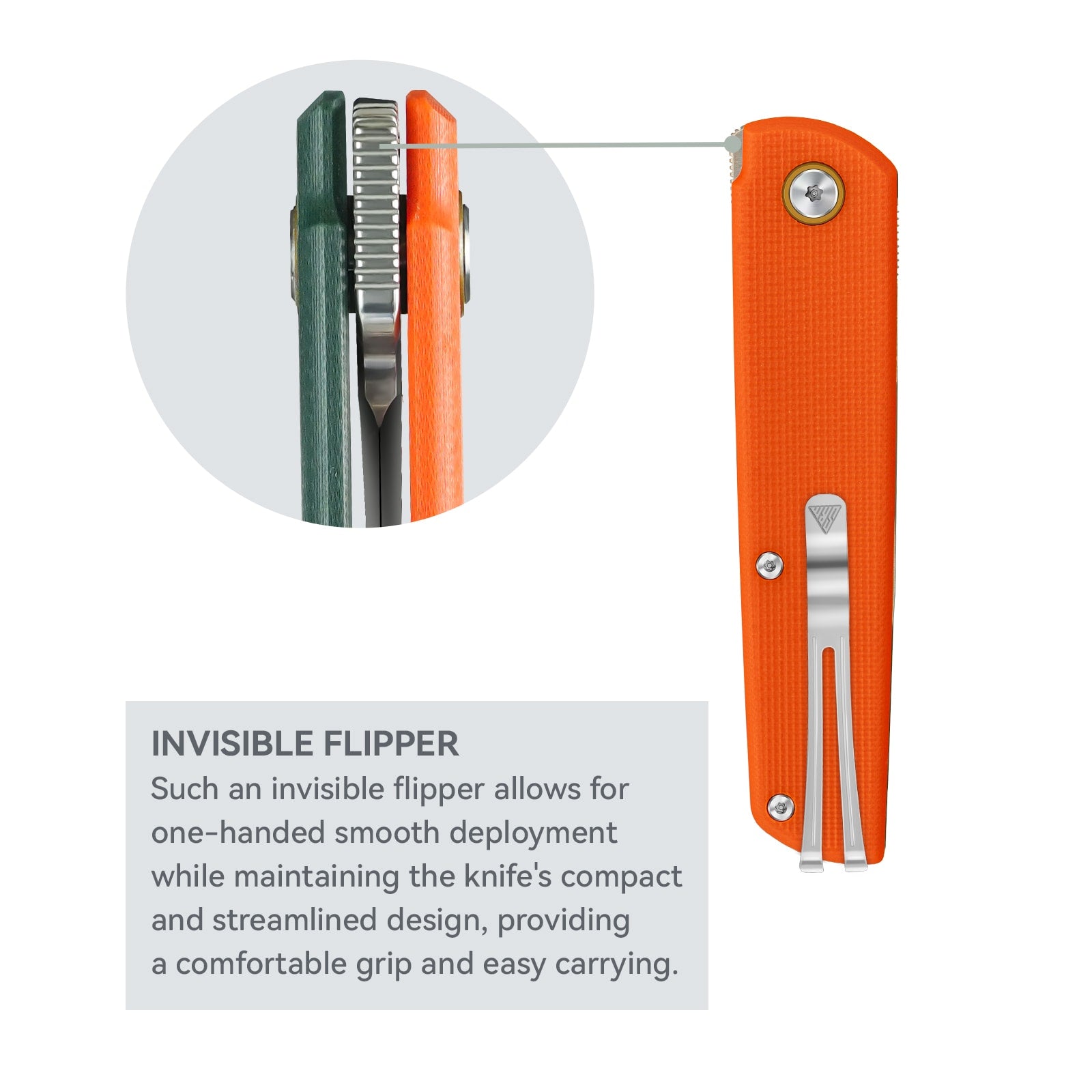 Image showcase SRM Qrick 408L-GX EDC knife invisible flipper - allows for one-handed smooth deployment