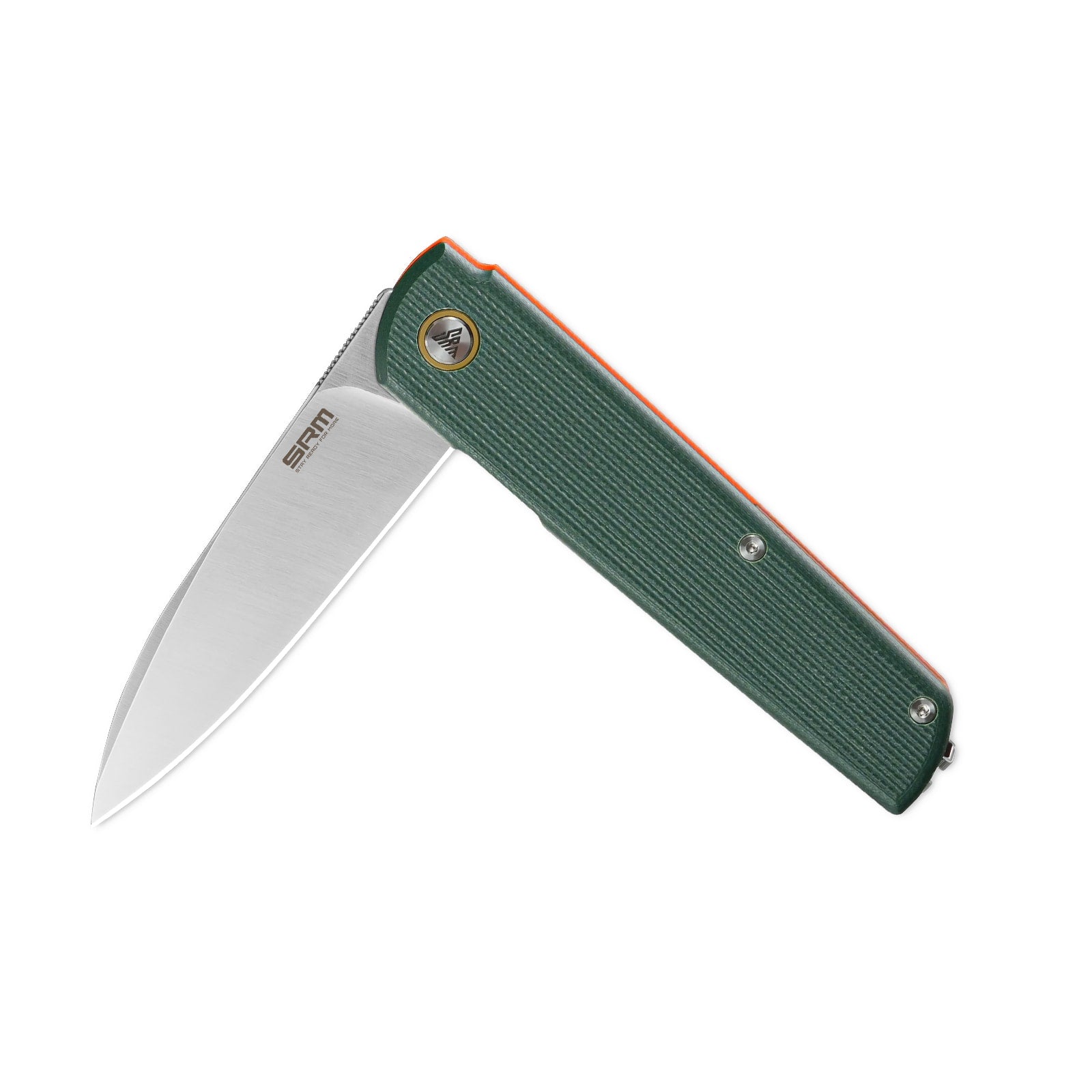Half-folded state angle of the SRM Qrick 408L-GX EDC knife with blade open