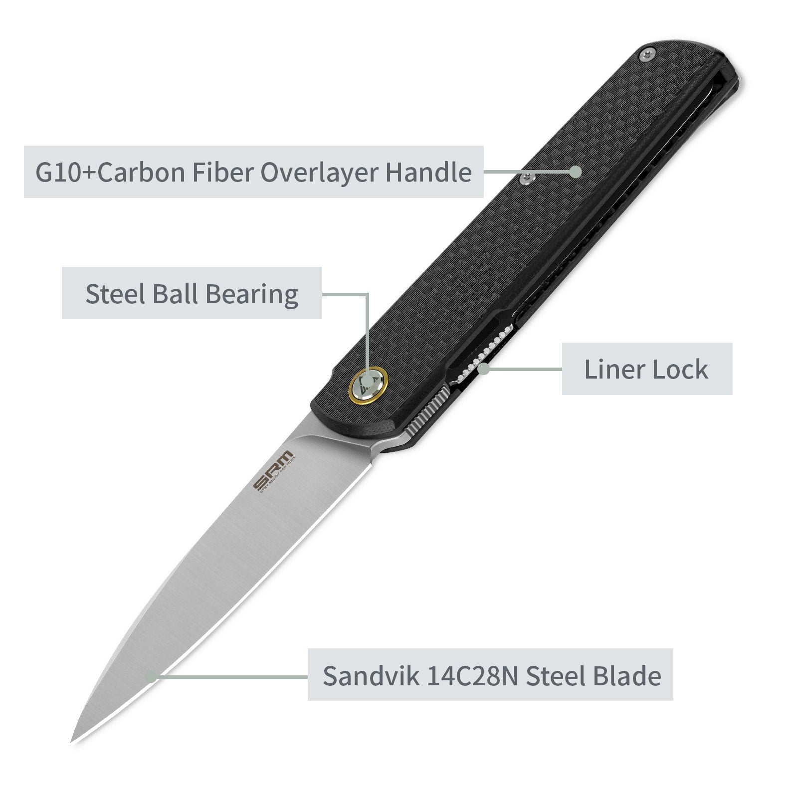 SRM EDC Pocket Knife Qrick 408L-KB - Liner Lock Knife with Ambi Clip