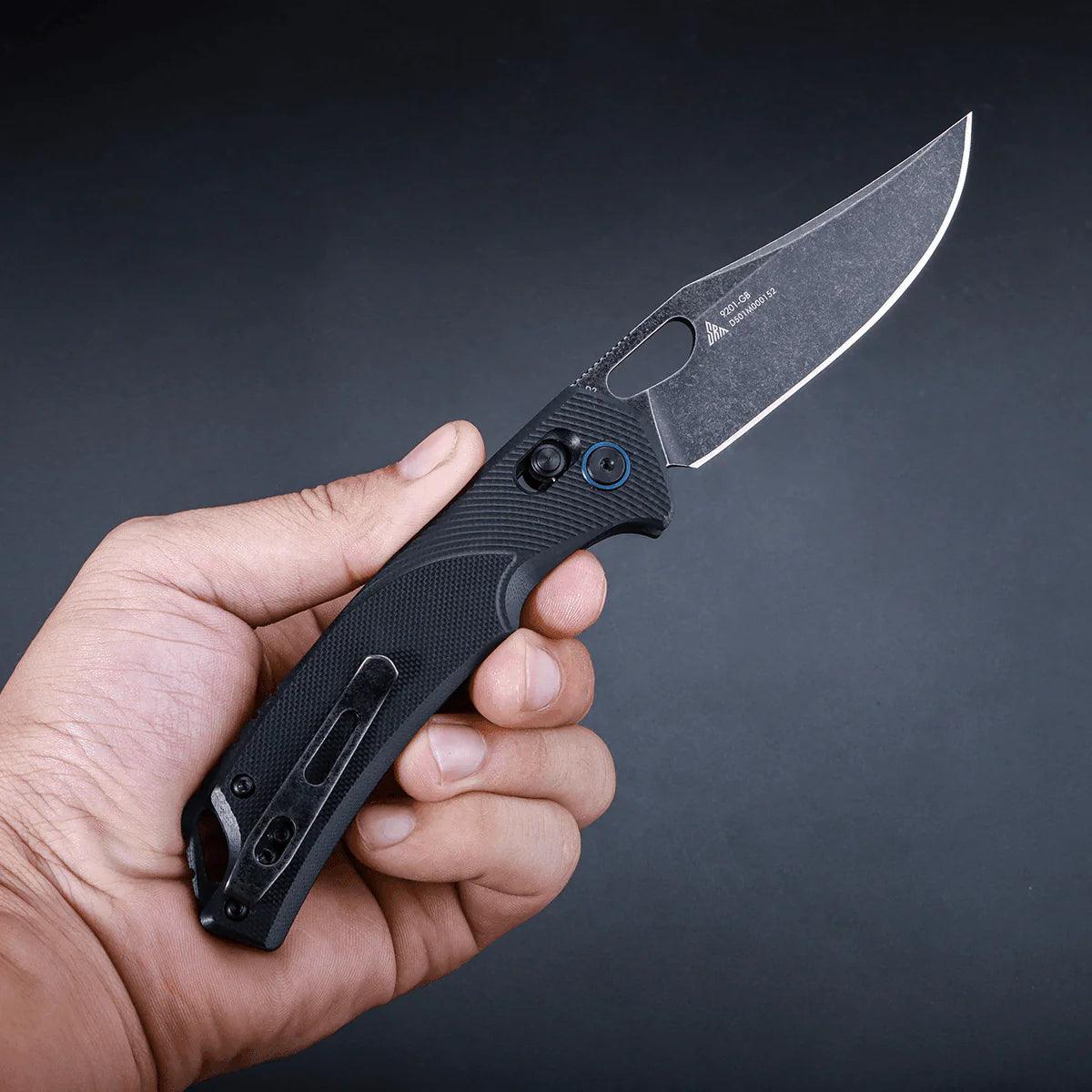 SRM hunting pocket knife Retreiver 9201-GB | D2 steel blade and black G10 handle