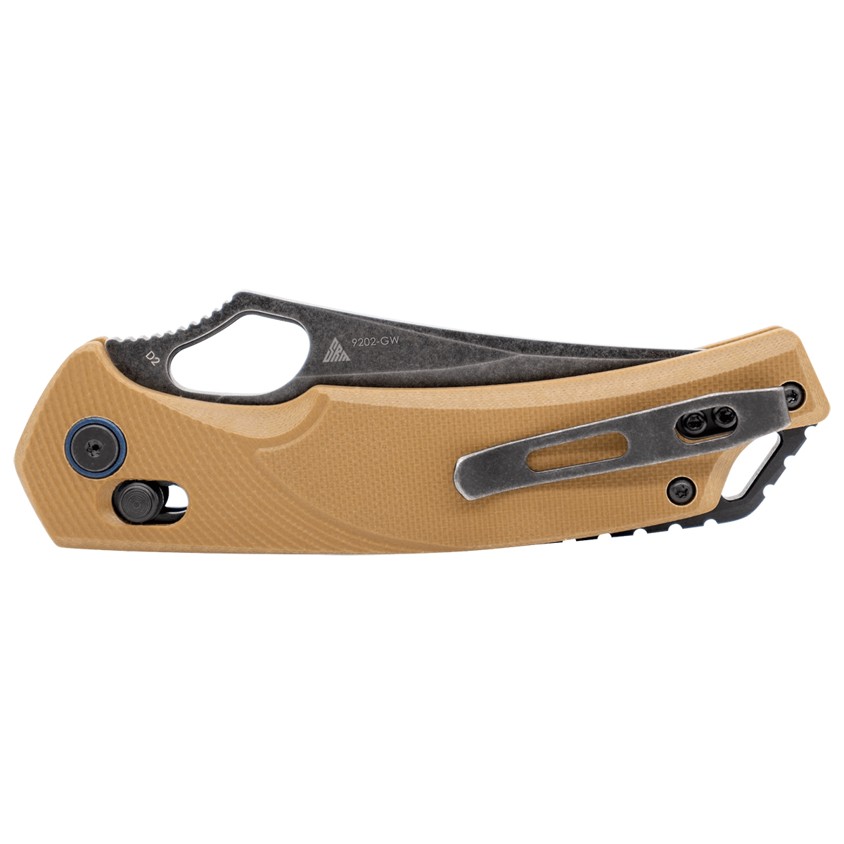 SRM hunting pocket knife Retreiver 9202-GW | D2 steel blade and tan G10 handle