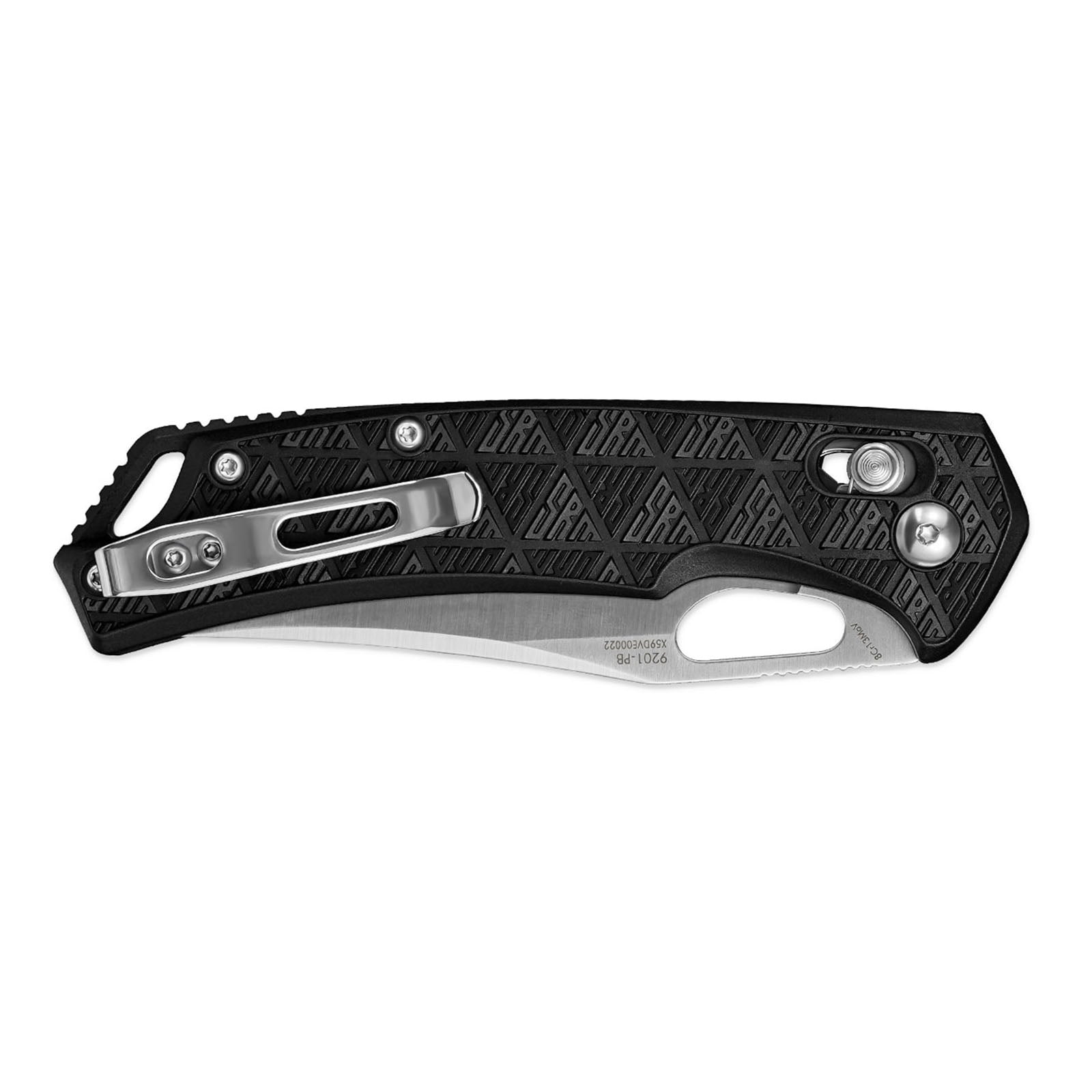 Close-up of SRM Retriever 9201-PB folding hunting knife handle