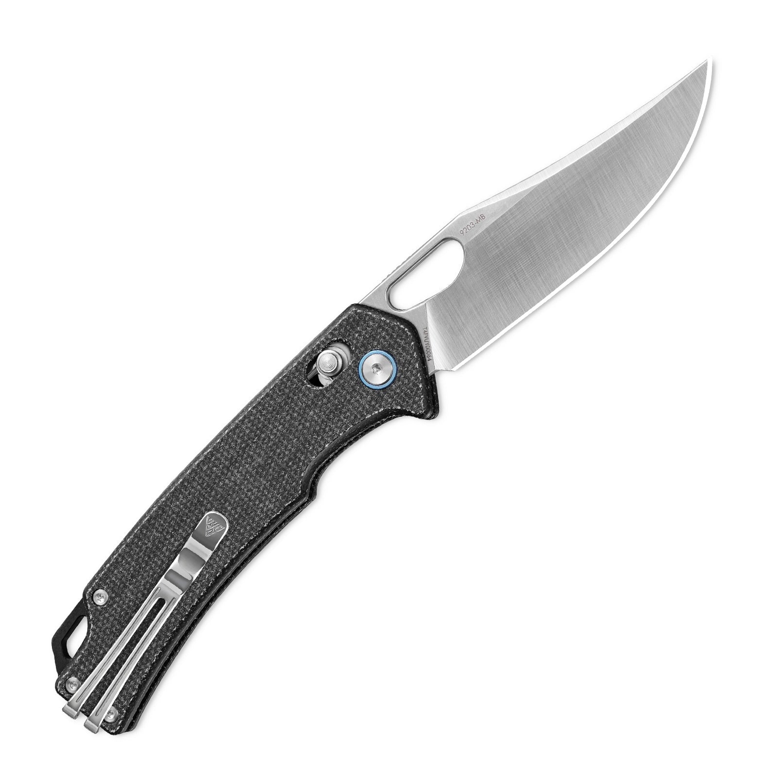 Side view of SRM Retriever 9203-MB hunting folding knife with blade deployed
