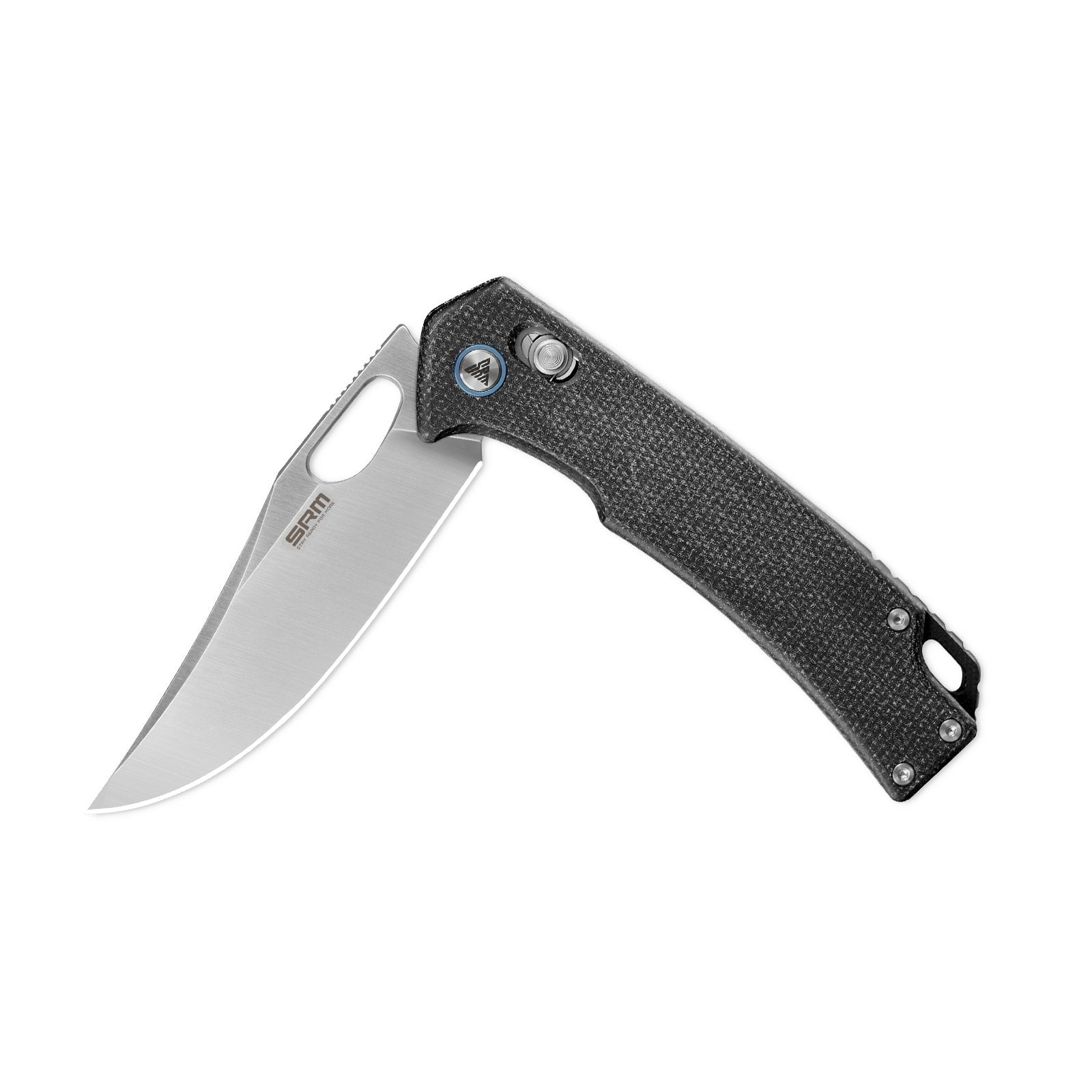 Half-folded state angle of the SRM Retriever 9203-MB hunting folding knife with blade open