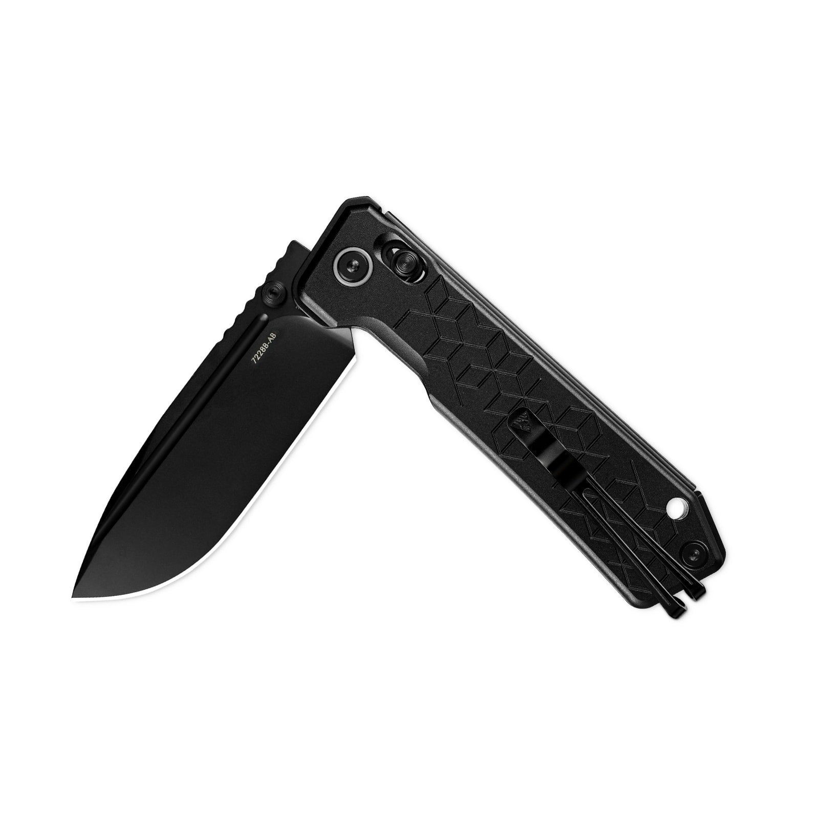 Half-folded state angle of the SRM 9211B-GW tactical pocket knife with blade open