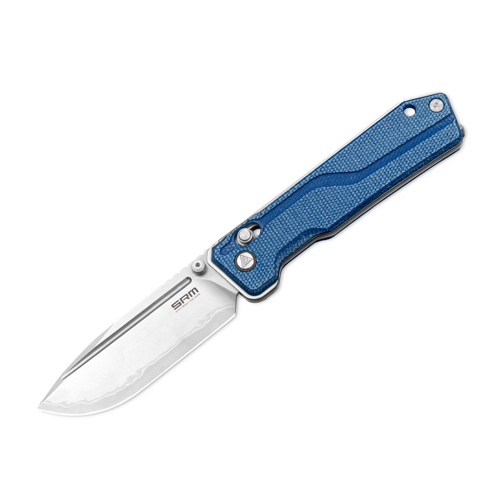 Detailed view of SRM Rubik 7228B-ME2 tactical pocket knife handle and blade