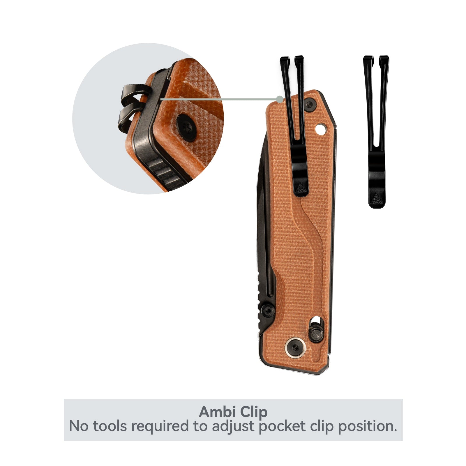 Close-up of SRM Rubik 7228B-MN2 tactical pocket knife ambidextrous pocket clip