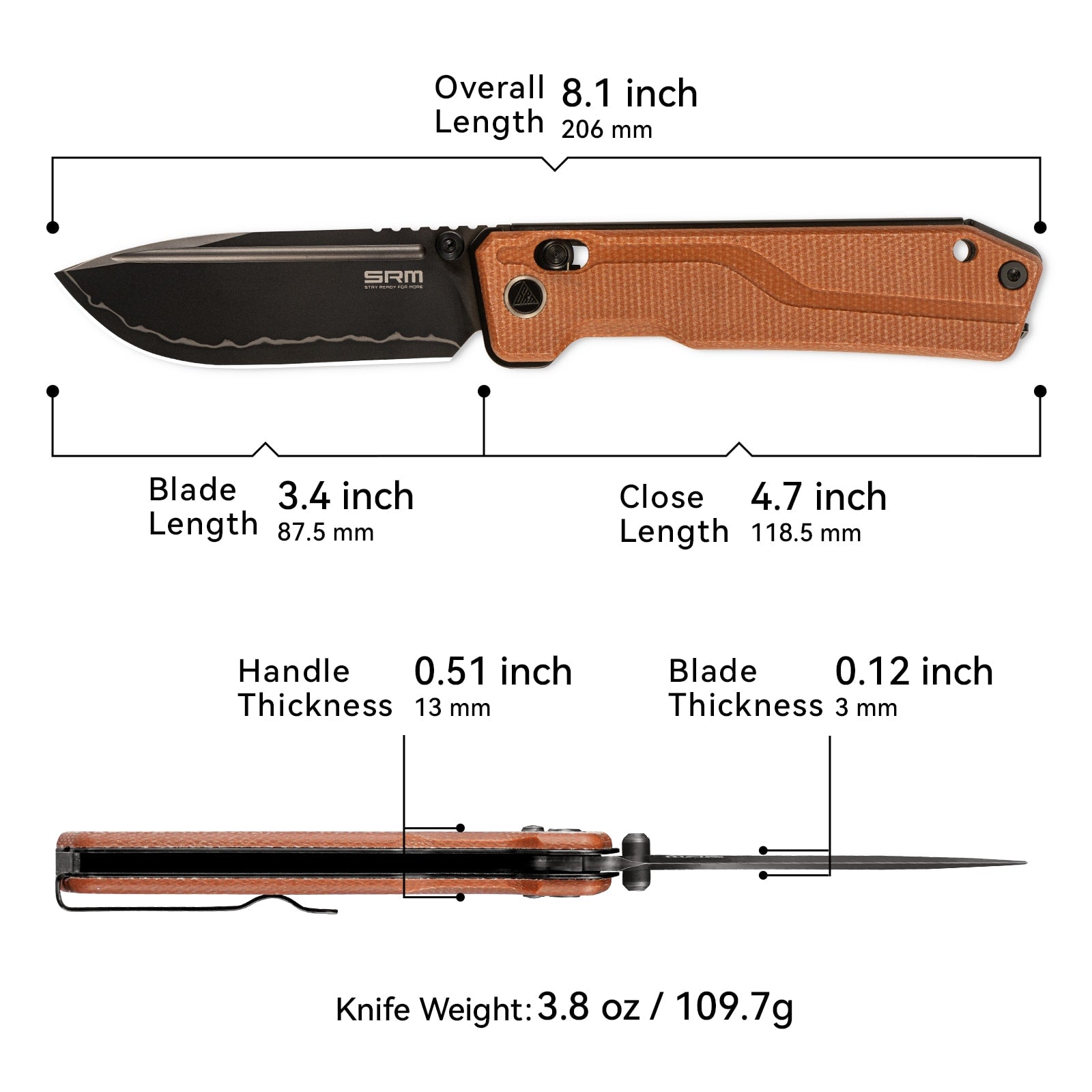 ソクマシュー SRM Tactical Pocket Knife Rubik 7228B-MN2 | EDC Knife with Ambi clip