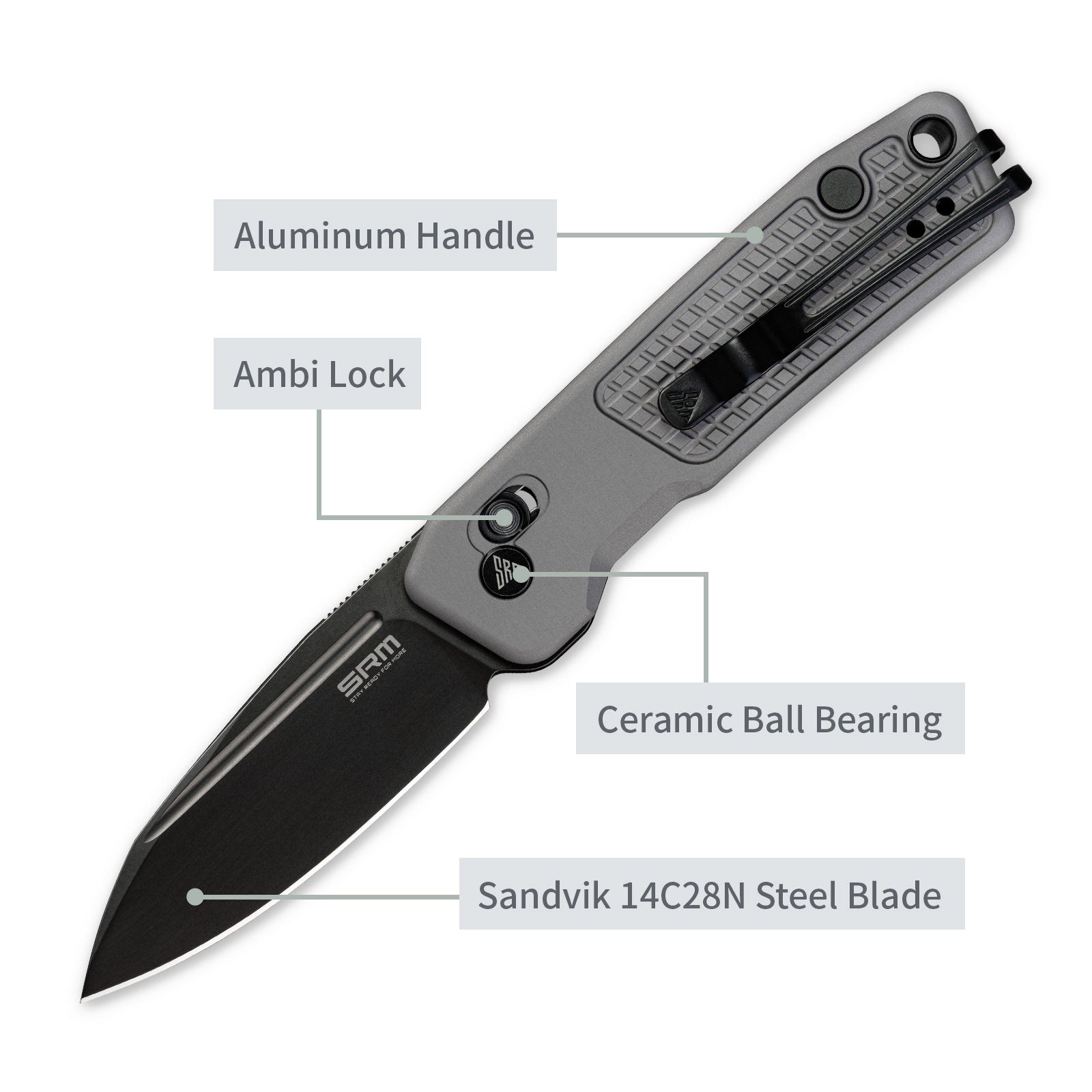 SRM EDC pocket knife Scout 7229-AK | 14C28N steel blade and Aluminum handle tactical knife