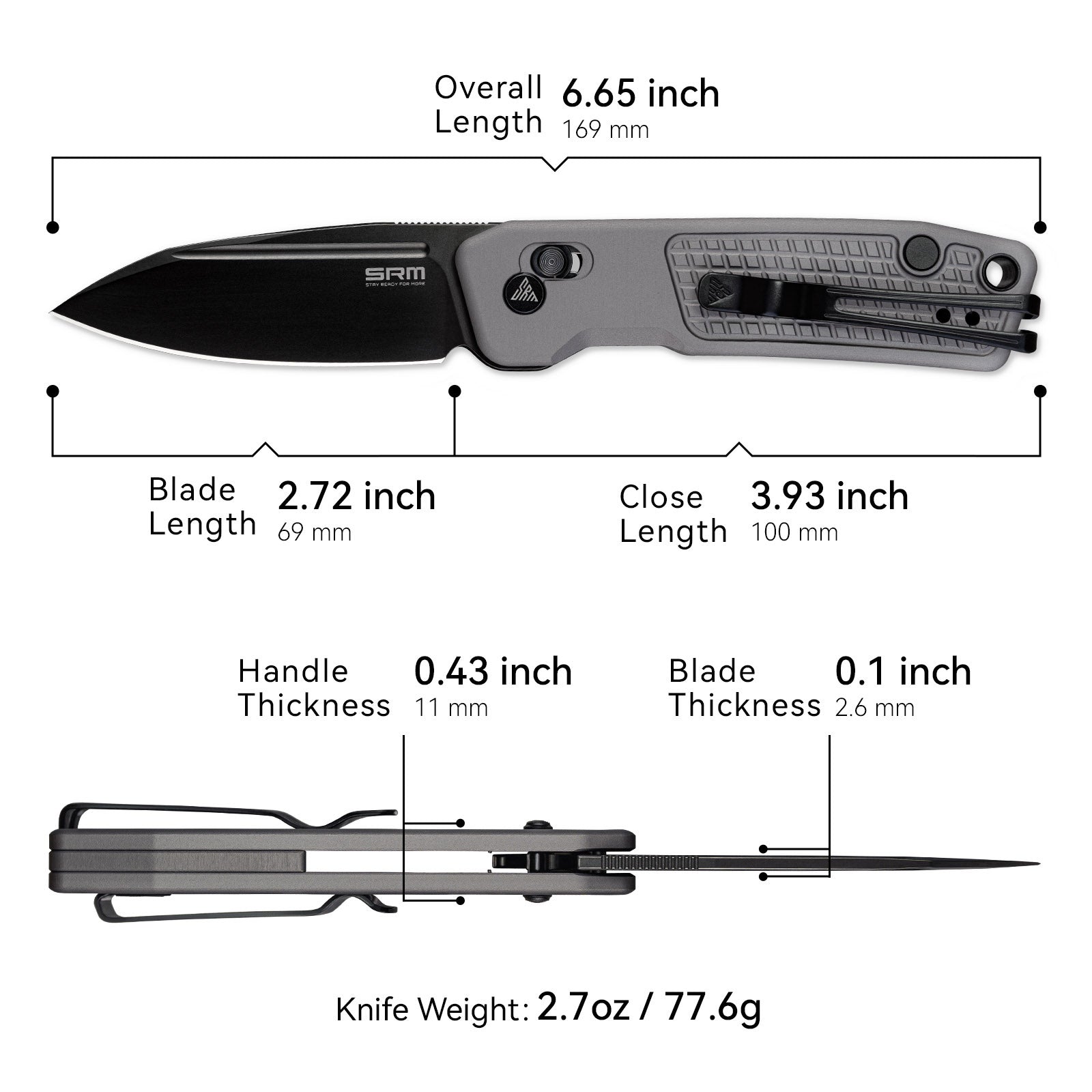 SRM EDC pocket knife Scout 7229-AK | 14C28N steel blade and Aluminum handle tactical knife