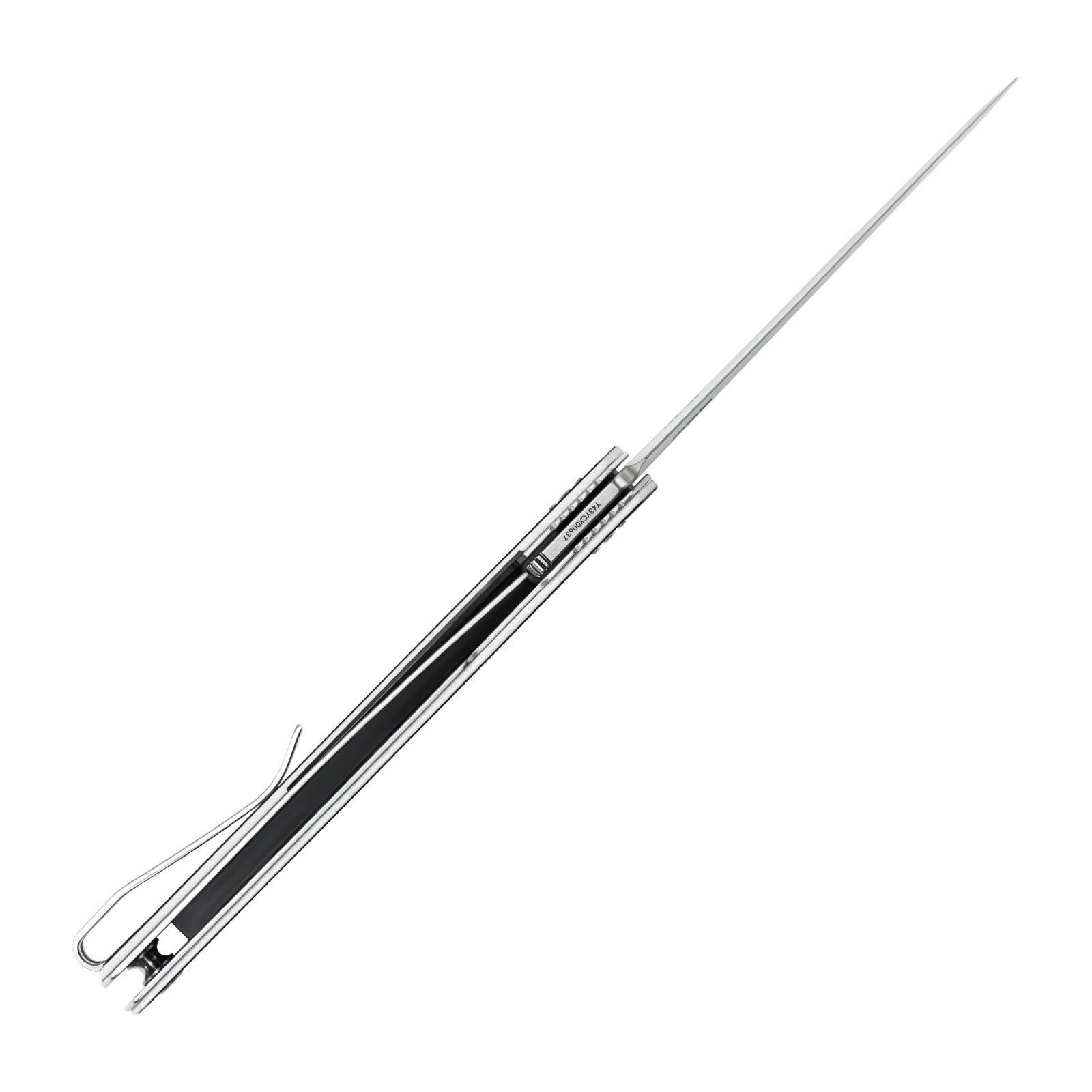 Close-up of the SRM Swift 125L-GB liner lock knife pointed blade