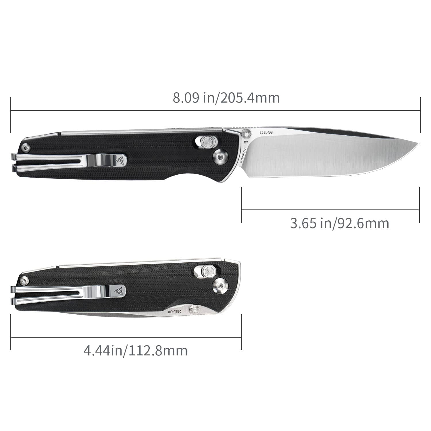 SRM EDC pocket knife Terrier 258L-GB | D2 steel blade and black G10 handle