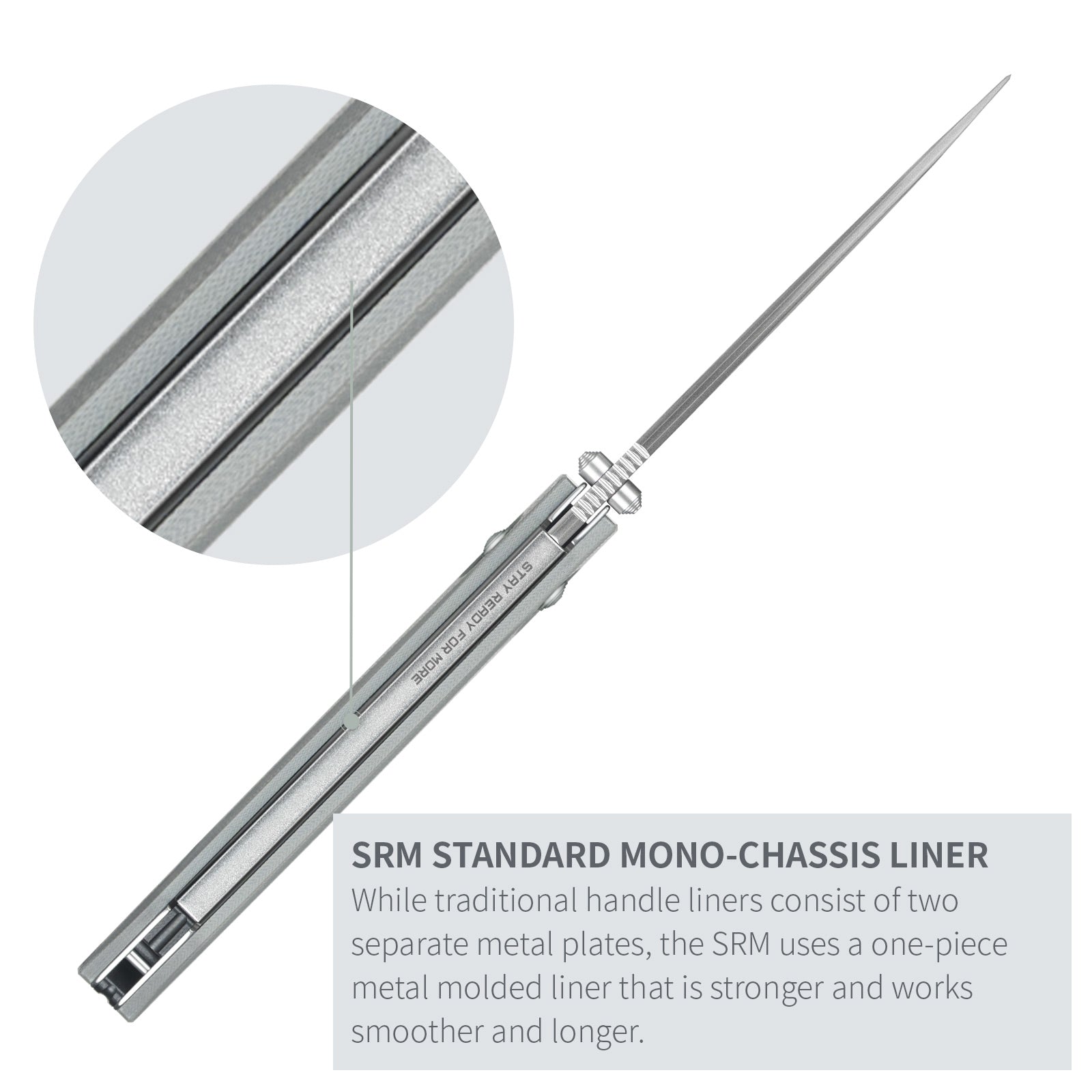 SRM Terrier 258L-GK2 EDC pocket knife with mono-chassis liner construction for enhanced strength and smooth performance