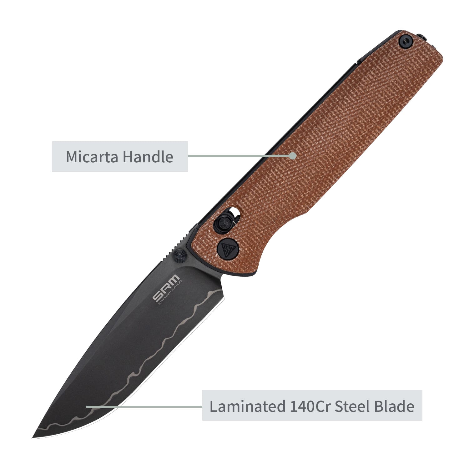 SRM Ambi lock EDC pocket knife Terrier 258L-MN2 - Brown Micarta handle