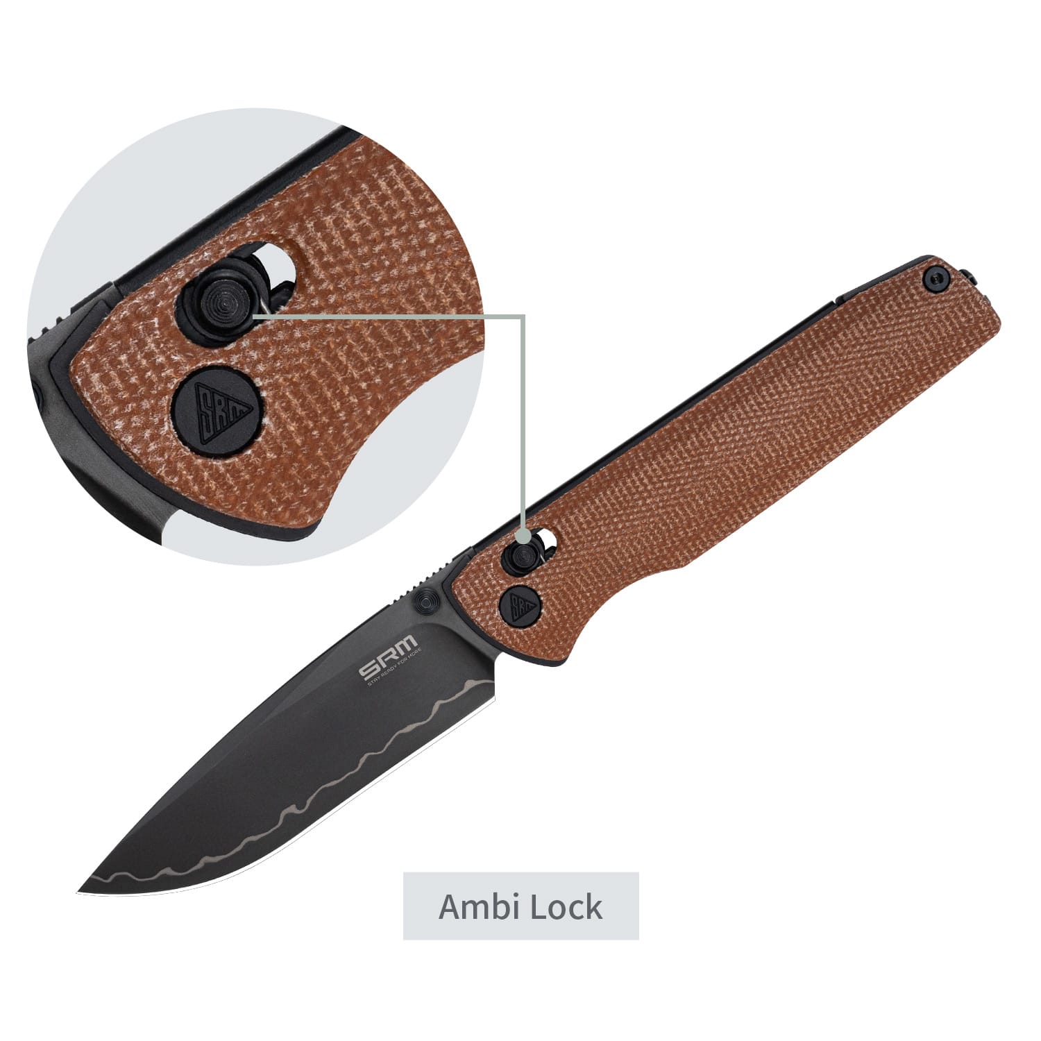 SRM Ambi lock EDC pocket knife Terrier 258L-MN2 - Brown Micarta handle