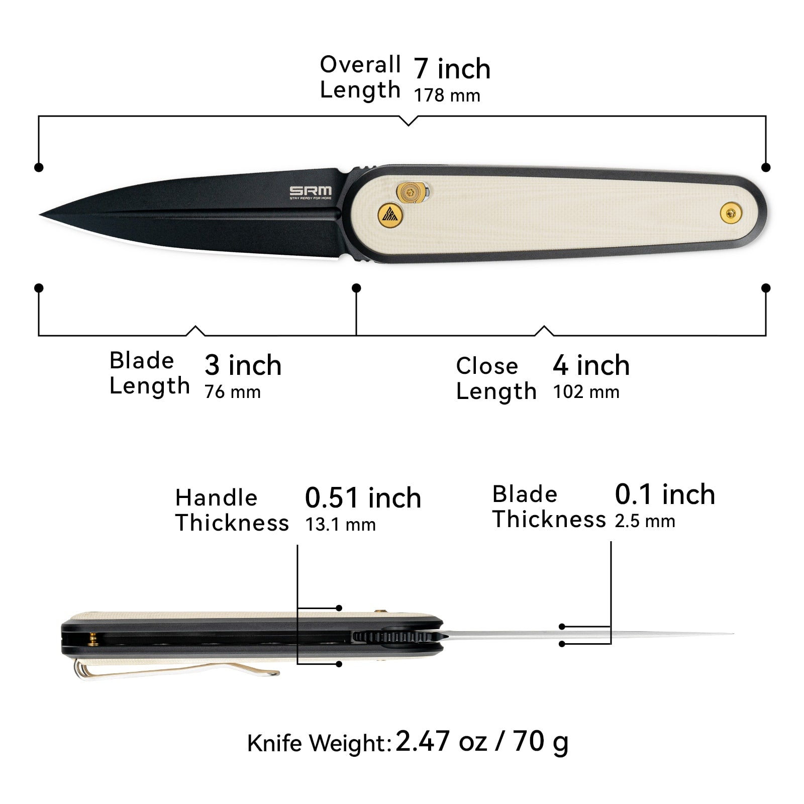 SRM EDC pocket knife Twin 251MB-GT2 - Invisible flipper dagger knife