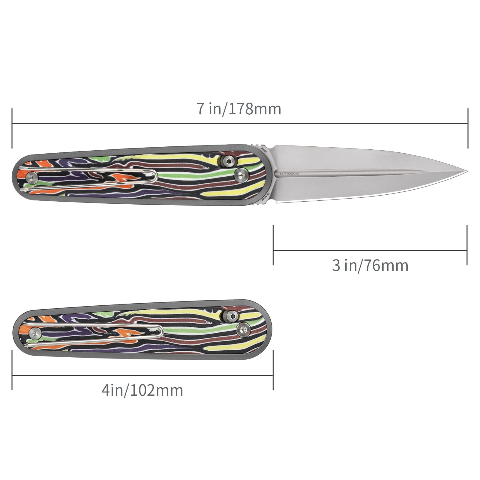 SRM EDC pocket knife 251MB-GX | N690 dagger blade and rainbow G10 handle