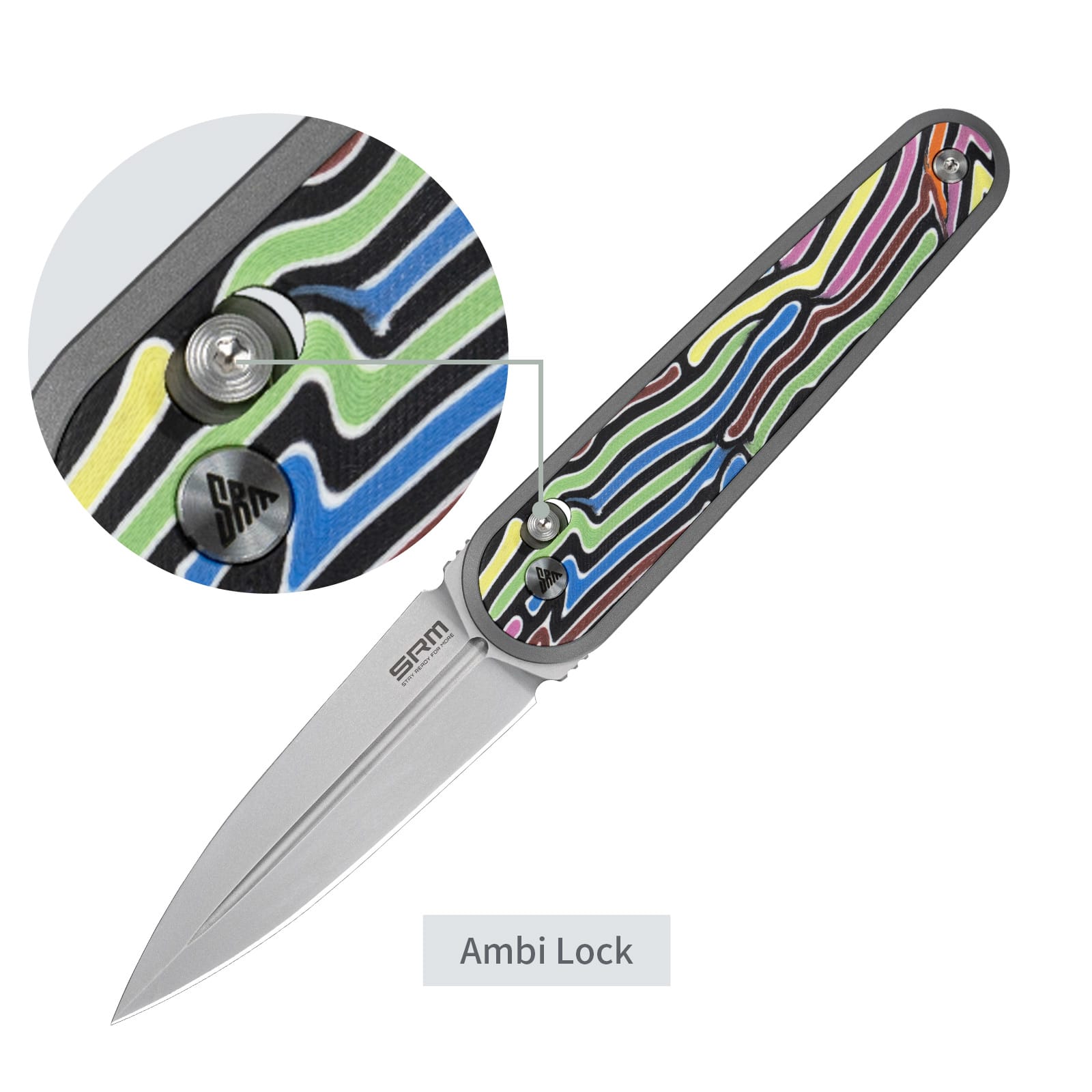 SRM EDC pocket knife 251MB-GX | N690 dagger blade and rainbow G10 handle