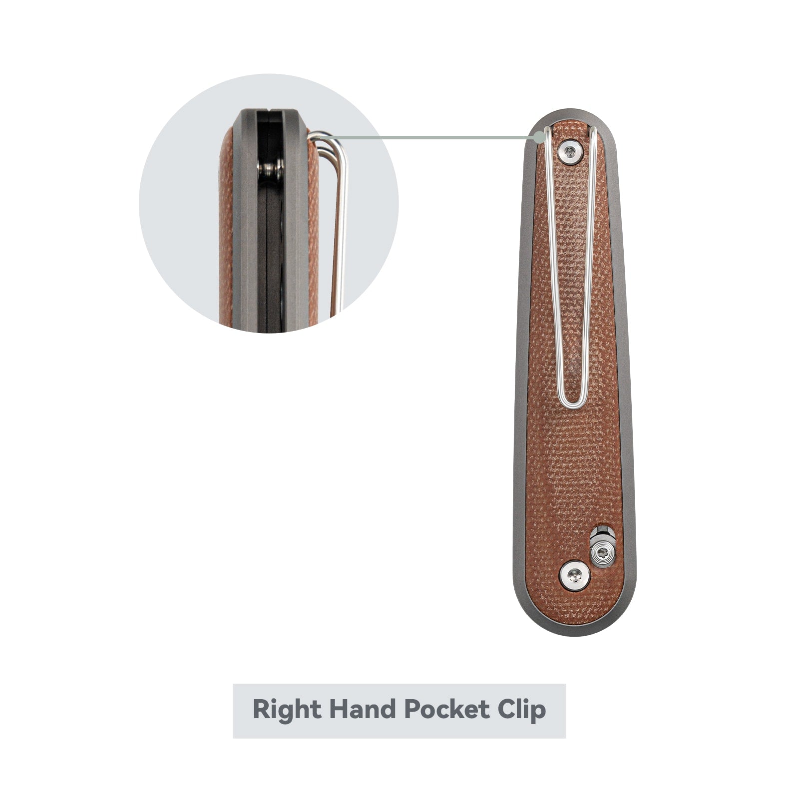 Close-up of SRM Twin 251MB-MN EDC knife right-hand pocket clip