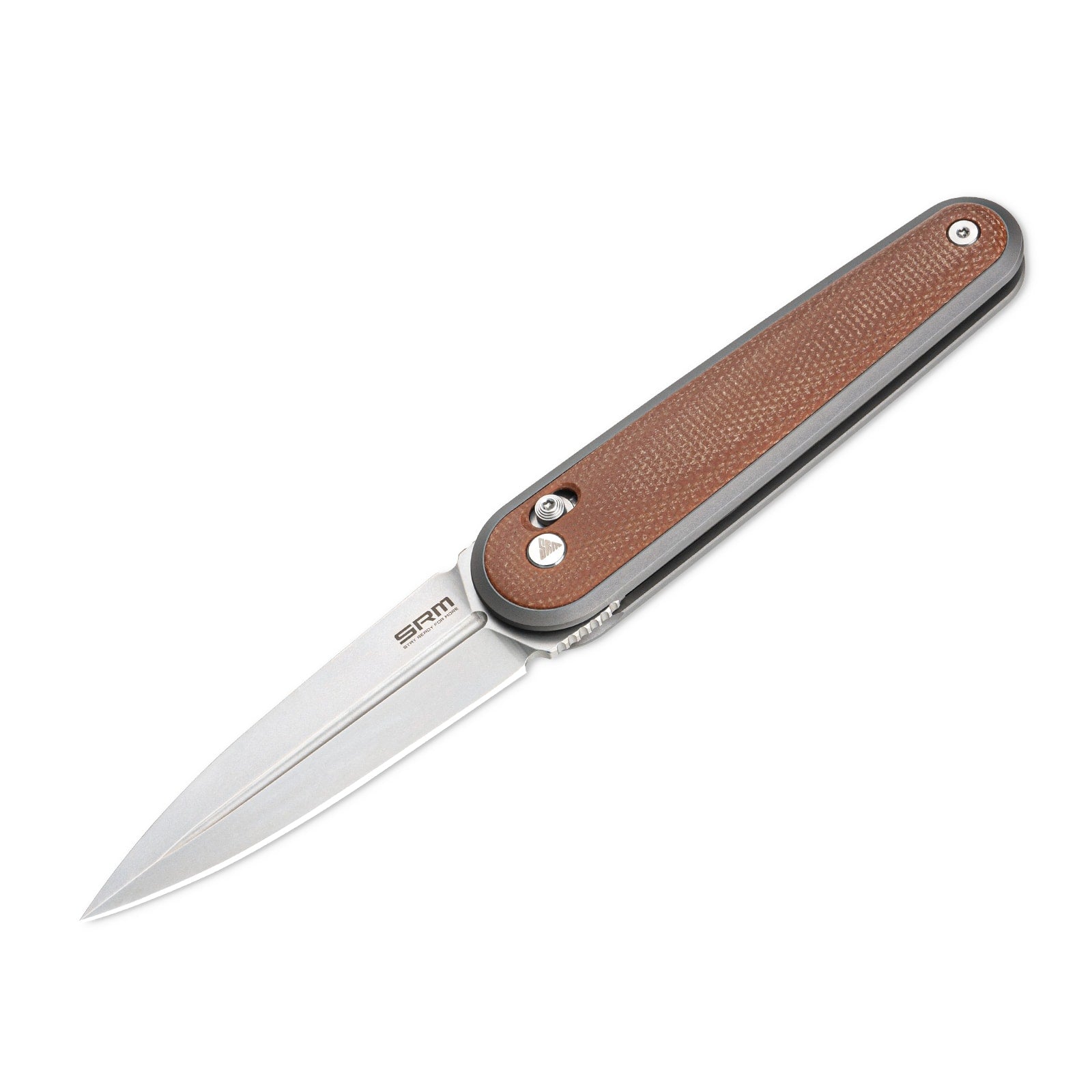 Detailed view of SRM Twin 251MB-MN EDC knife handle and blade
