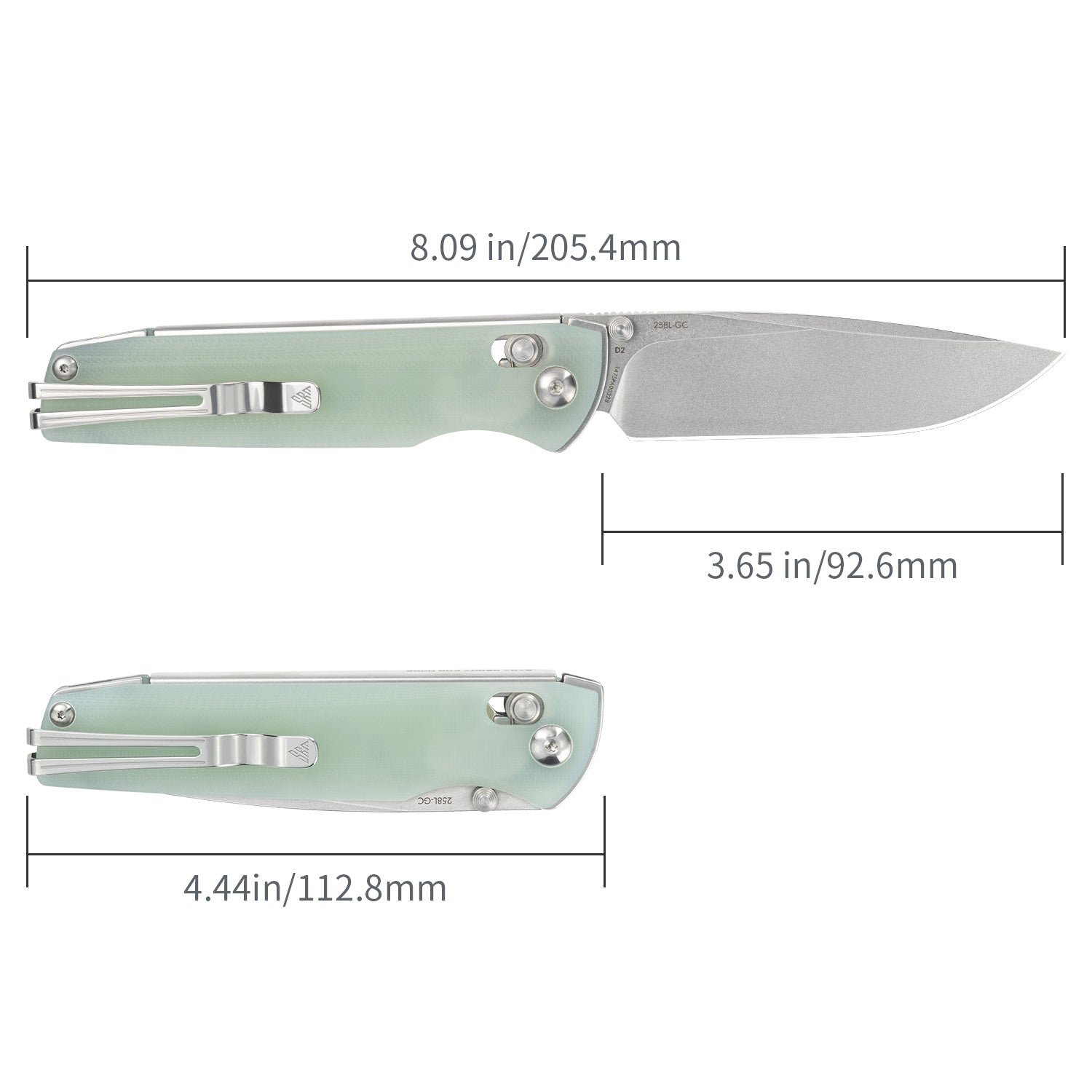 SRM EDC pocket Knife Terrier 258L-GB with Ambi clip and Mono-Chassis