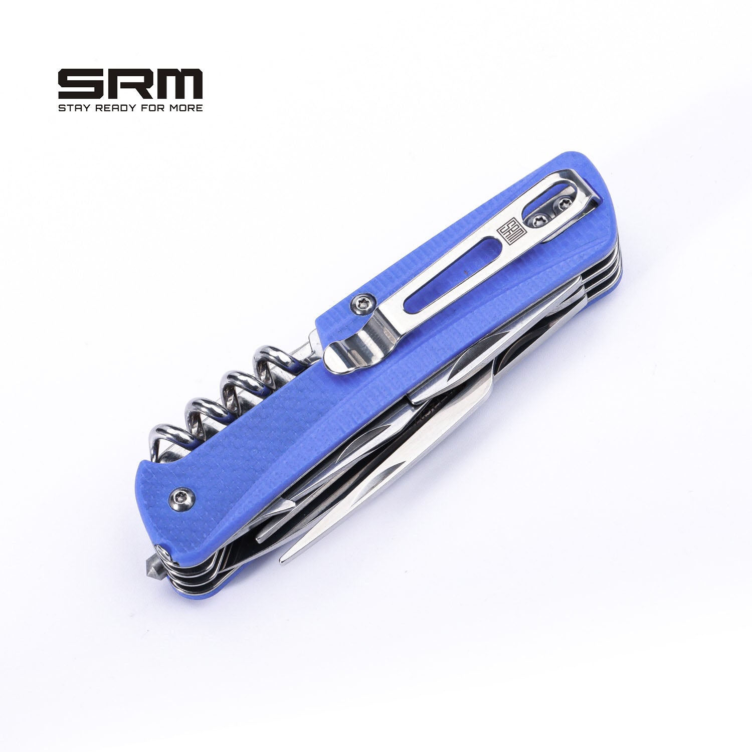 SRM STAY READY FOR MORE Outdoor Multi-Tool Folding Knife with Saw, Tweezers, Screwdriver, Bottle Opener, Corkscrew, Reamer/Awl & Dinner Fork | WB733-B4
