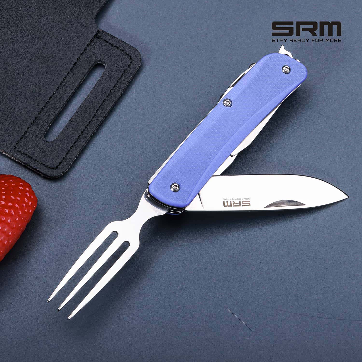 SRM STAY READY FOR MORE Outdoor Multi-Tool Folding Knife with Saw, Tweezers, Screwdriver, Bottle Opener, Corkscrew, Reamer/Awl & Dinner Fork | WB733-B4