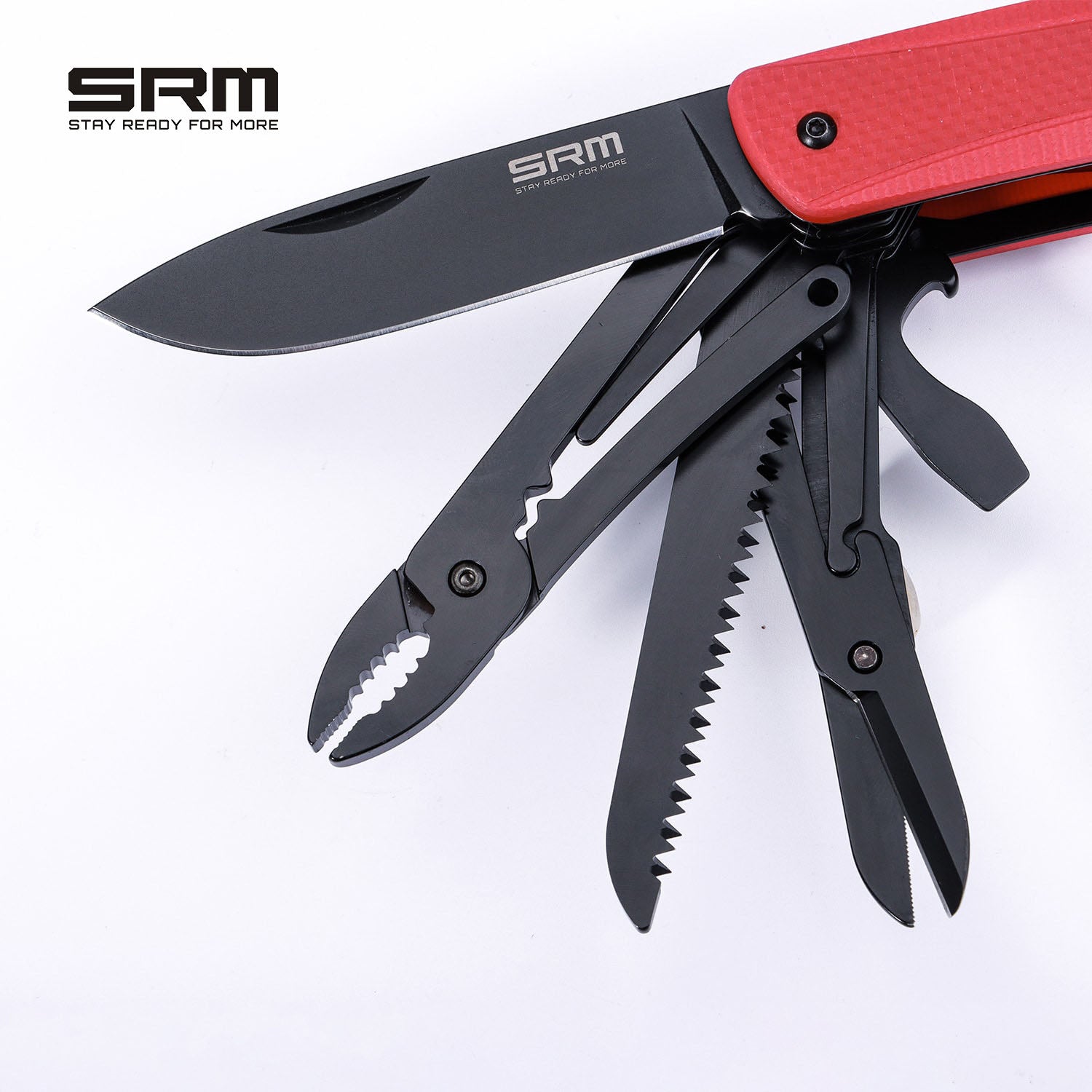SRM SRM STAY READY FOR MORE Outdoor Multi-Tool Folding Knife with Saw, Scissors, Tweezers, Screwdriver, Bottle Opener, Corkscrew, Awl & Pliers | WB751-B5