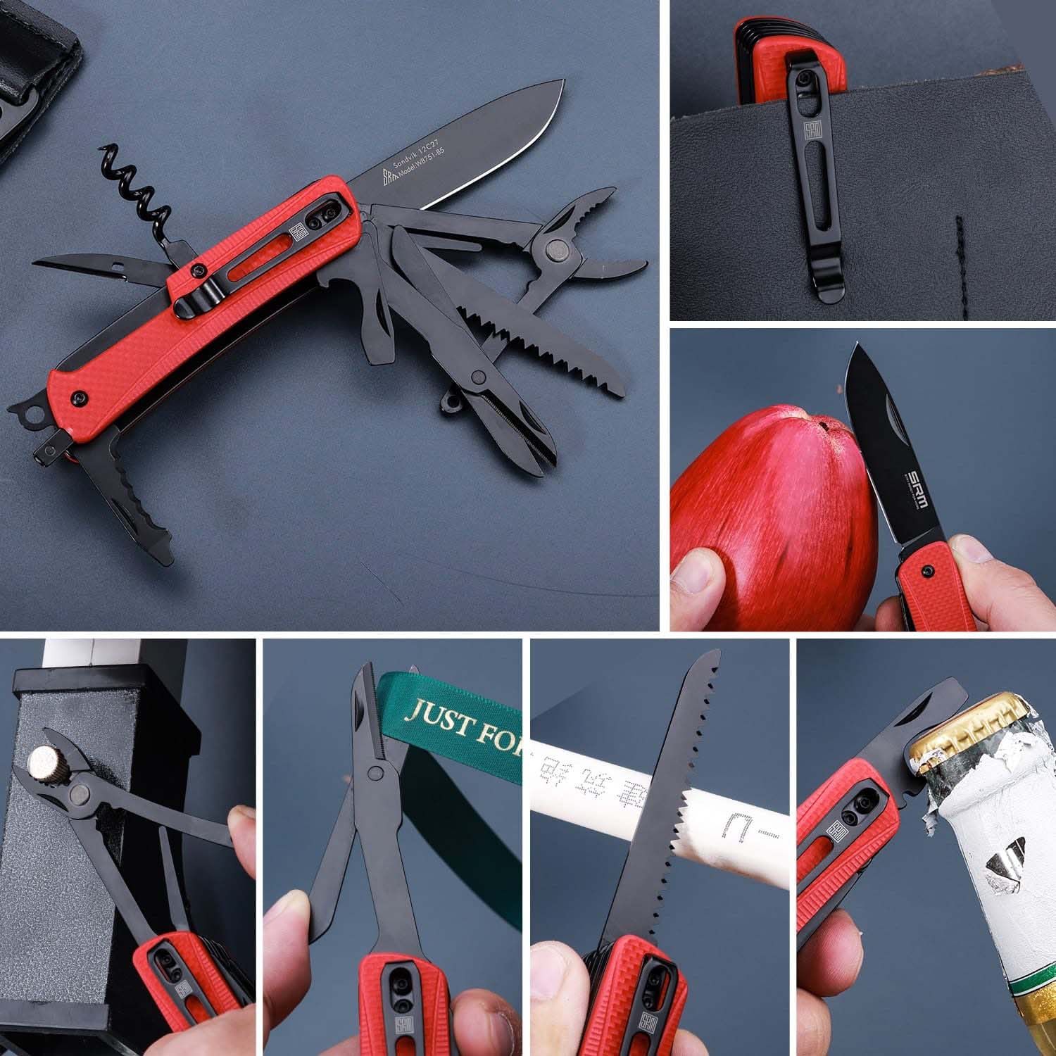 SRM SRM STAY READY FOR MORE Outdoor Multi-Tool Folding Knife with Saw, Scissors, Tweezers, Screwdriver, Bottle Opener, Corkscrew, Awl & Pliers | WB751-B5